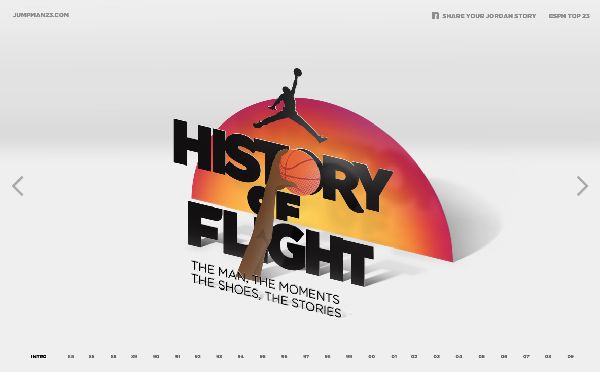 Webサイト かっこいい！とてもクリエイティブで素敵なサイト「Jordan : History of Flight」